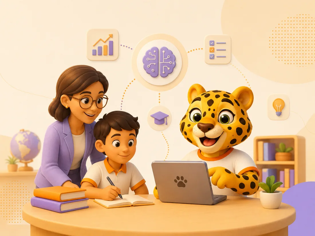 Docente y alumno trabajando con inteligencia artificial